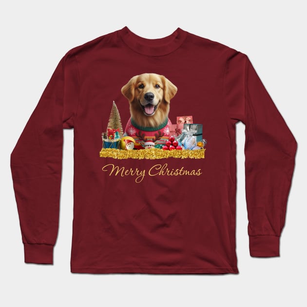 Merry Christmas Golden Retriever Long Sleeve T-Shirt by The Artful Barker